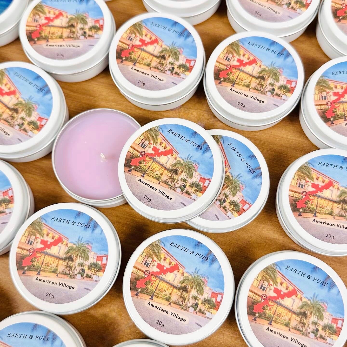 EarthandPure,アースアンドピュア,アメリカンビレッジ,American village,アメリカンヴィレッジ,アメビレ,フルーティー,フローラル,桃,グレープフルーツ,あじさい,ライラック,桜,フレグランスキャンドル,アロマキャンドル,香り,ソイキャンドル,無添加,天然素材