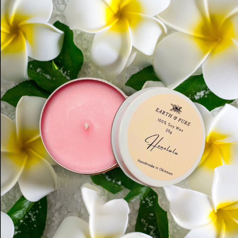 EarthandPure,アースアンドピュア,Honolulu,ホノルル,ホノルルの香り,プルメリア,アクア,ハワイ,ホノルルビーチ,フレグランスキャンドル,アロマキャンドル,香り,ソイキャンドル,無添加,天然素材