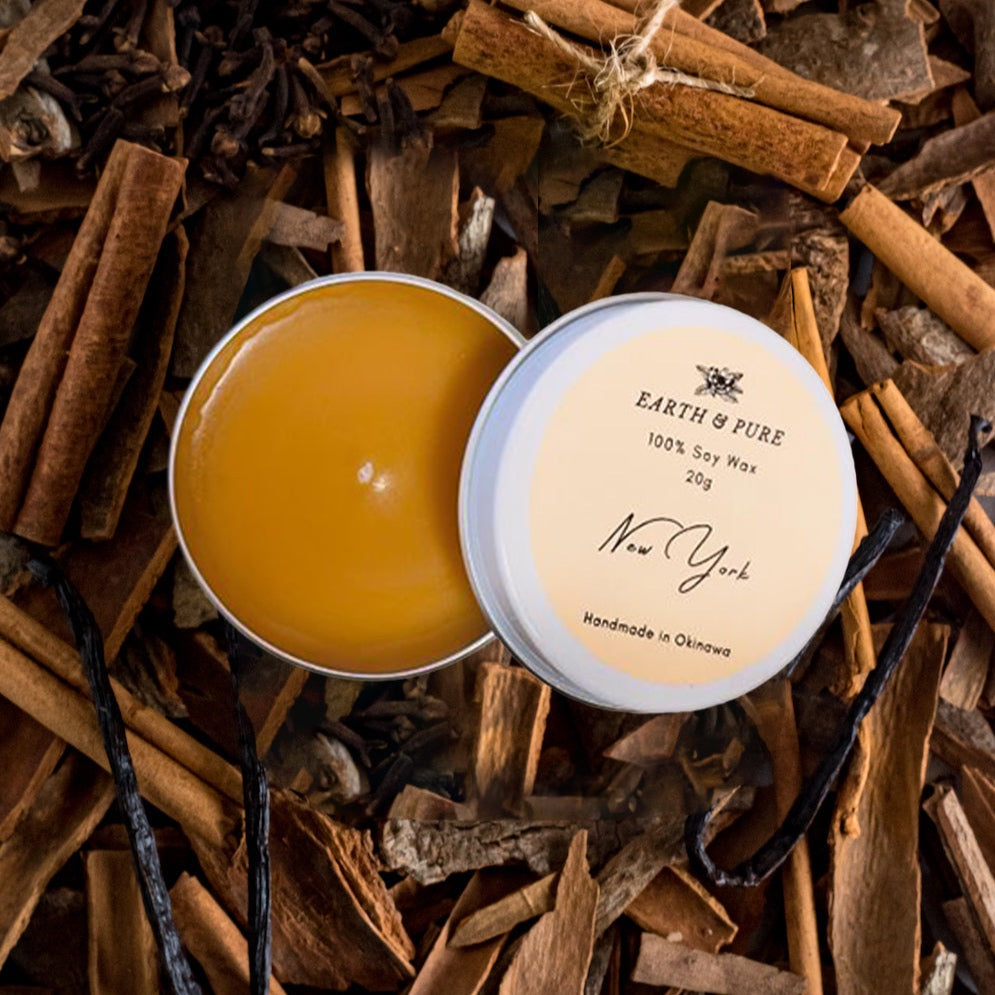 EarthandPure,アースアンドピュア,New york,ニューヨーク,ニューヨークの香り,シナモン,バニラ,アップル,パンプキンスパイスラテ,ナッツ,フレグランスキャンドル,アロマキャンドル,香り,ソイキャンドル,無添加,天然素材