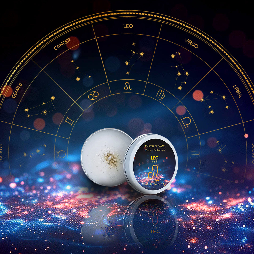 EarthandPure,アースアンドピュア,星座,Leo,獅子座,zodiac,フランキンセンス,パチョリ,ティーツリー,ウッディオリエンタル,フレグランスキャンドル,アロマキャンドル,香り,ソイキャンドル,無添加,天然素材