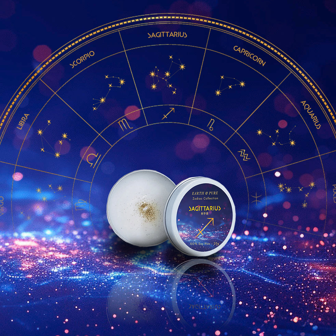 EarthandPure,アースアンドピュア,星座,Sagittarius,射手座,zodiac,ベルガモット,デイジー,リリー,パチョリ,フレグランスキャンドル,アロマキャンドル,香り,ソイキャンドル,無添加,天然素材