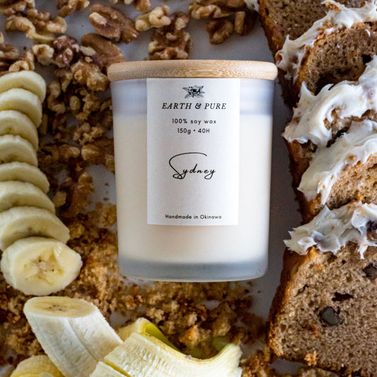 EarthandPure,アースアンドピュア,Sydney,シドニー,シドニーの香り,マフィン,バニラケーキ,バナナケーキ,シナモン,ナッツ,フレグランスキャンドル,アロマキャンドル,香り,ソイキャンドル,無添加,天然素材